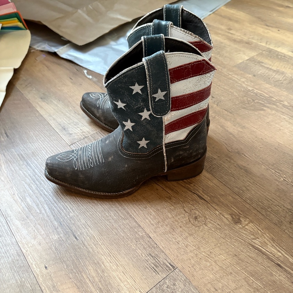 American Flag Western Cowboy Boots - Distressed Brown Leather